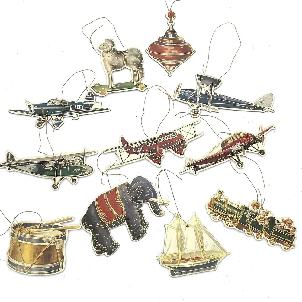 VTG Die Cut Novelty Ornaments w/ Metallic Gold Details (Animals, Circus, Toys)